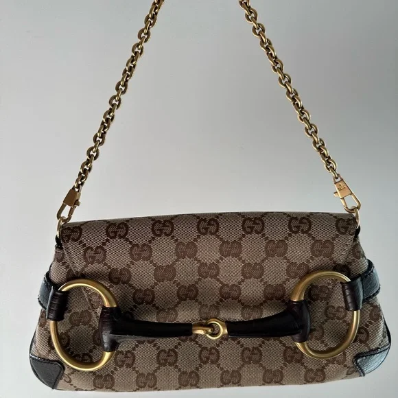 SOLD! Gucci Vintage Tom Ford GG Canvas Monogram Horsebit Chain Bag Brown - Picture 7 of 10